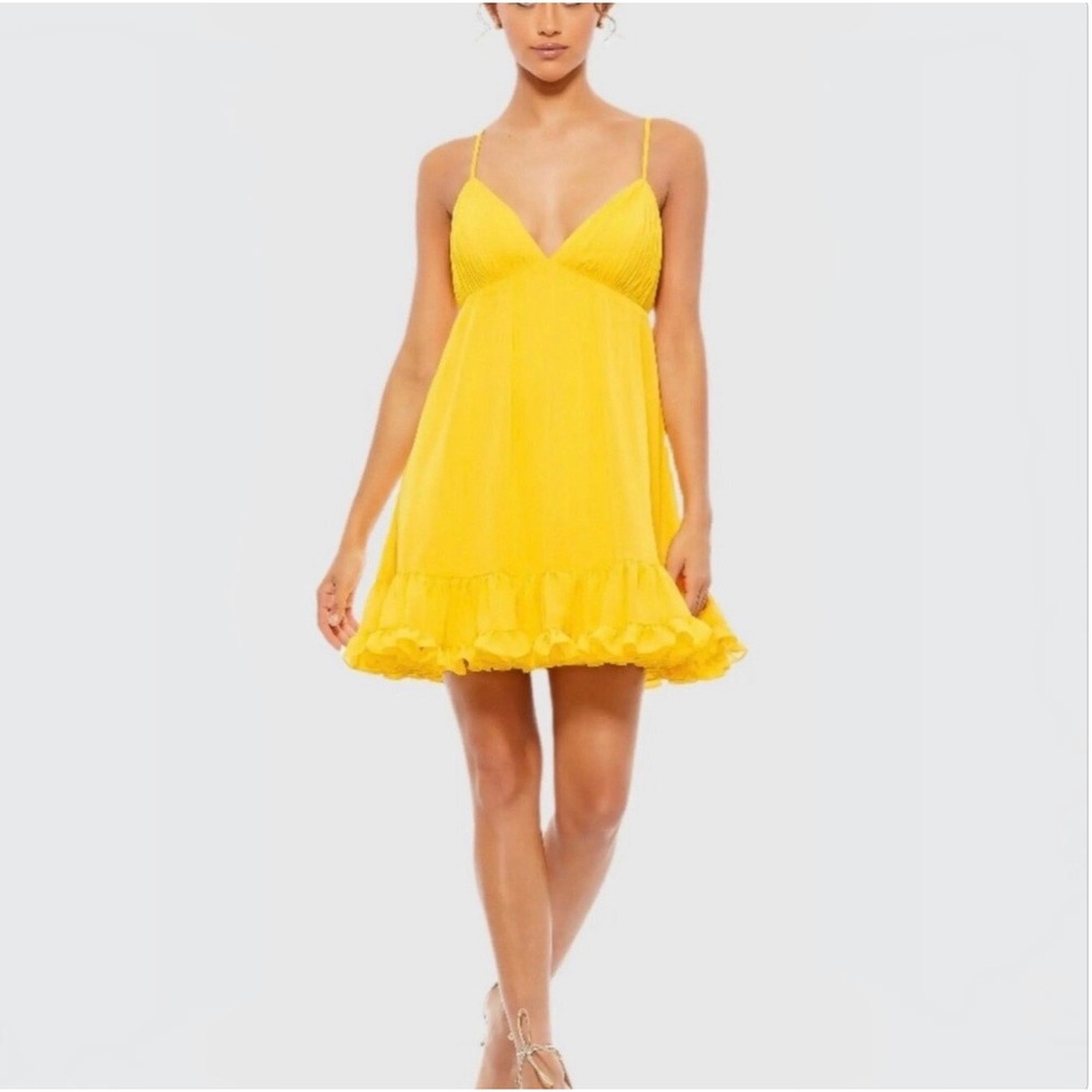 NEW IEENA FOR MAC DUGGAL Mango Chiffon Babydoll Mini Dress Style 70194 Sz 2 NWT